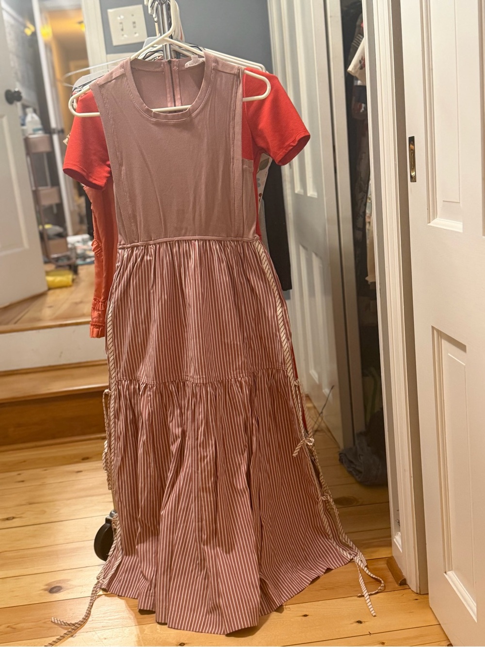 ee:some Dusty Rose Striped Tiered Maxi Dress Side Ties S